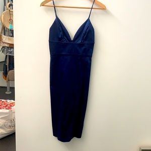 Amanda Uprichard Blue Body Con Silk Midi Dress